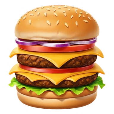 A clean and simple icon of fast food in emoji-style illustration. A burger with fries, nuggets and shawarma, bright and bold colors, simple shapes, flat design, high contrast, inviting and appetizing. sticker