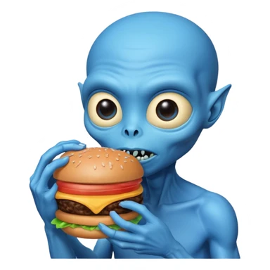 blue alien eating burger sticker