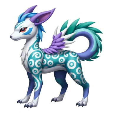 Tropical Tiny Marked Patterned Tribal Colorful Skilled Adept Graceful Asian Painted Garurumon-Meloetta-Absol-Suicune-Cobalion-fusion-hybrid-creature (full body) sticker