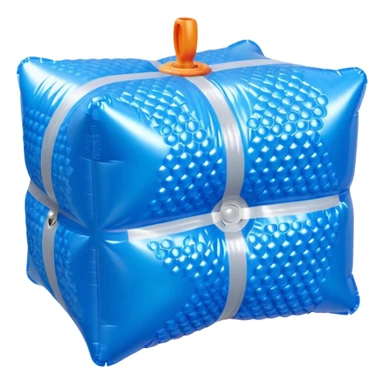 3D render of Bubble Wrapt made of shiny inflatable vinyl, visible seam lines, air valve, highly reflective plastic texture, pool toy aesthetic. sticker
