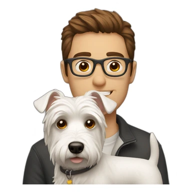 Brown hair man with glasses with westie dog girl sticker