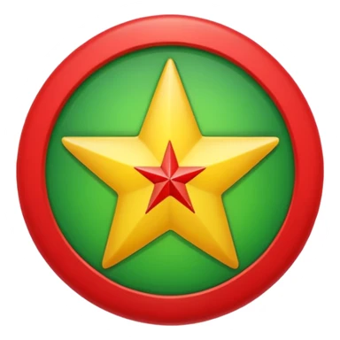 Red background with a green bonded cricle in the middle that inside the green bonded circle is yellow and inside the yellow there is a red star that its edges touches the green bonded circle  sticker
