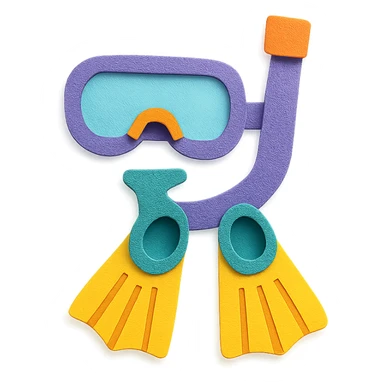 colorful and playful snorkel and flippers in paper-craft style sticker