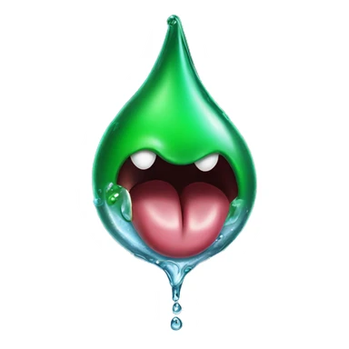 a green drop of liquid landing on a tongue sticker