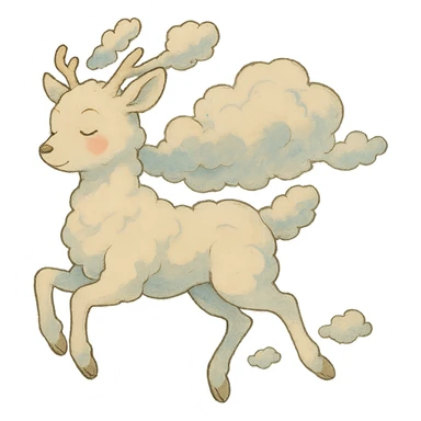 vanilla cloud doe with rosy cheeks, floating with witch grace, ghibli style sticker