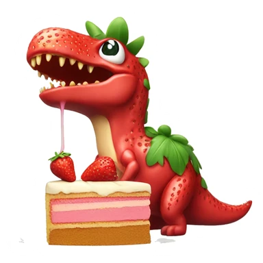 Strawberry dinosaur eating cake  sticker