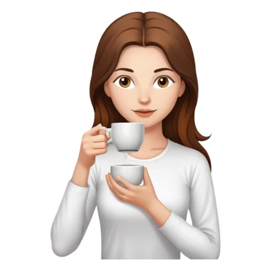 Yoga Woman white shirt long brown hair drinks coffee sticker