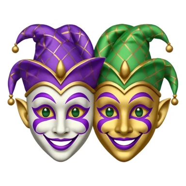 2 jesters masks for mardi gras in purple gold and green like this as the outline: 🎭 sticker