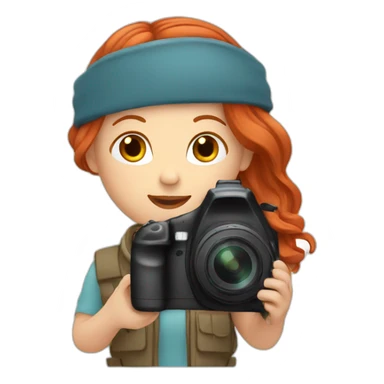 A redhead vlogging with a camera sticker