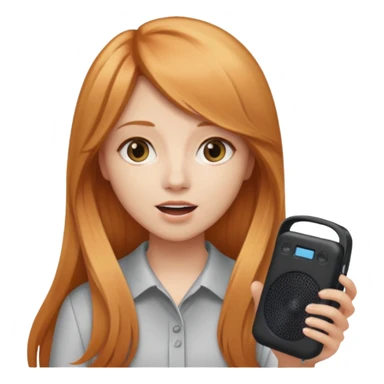 Long Strawberry blonde hair girl speaking into handheld speaker sticker