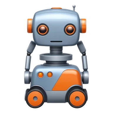 cleaning robot on wheels with blue, grey, and orange colors sticker