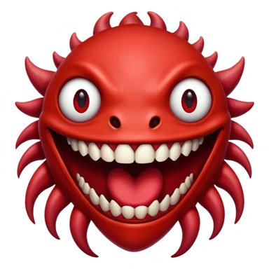 Creature comes out of the eye of a creature who has red skin and a wide smile with long teeth sticker