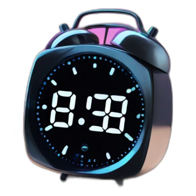 Create a modern alarm clock with a holographic display, on a nightstand in a futuristic bedroom." sticker