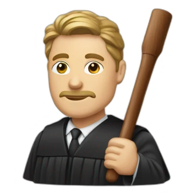 male judge with small woodden hammer sticker
