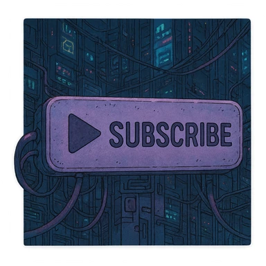 a lavender "subscribe" button with a triangle, future, cyberpunk

 sticker