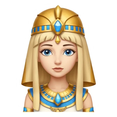 Cleopatra vestita da faraone con il cappello da faraone ma con gli occhi azzurri e i capelli lunghi biondi non troppo chiari con il cappello da faraone dorato senza frangia  sticker