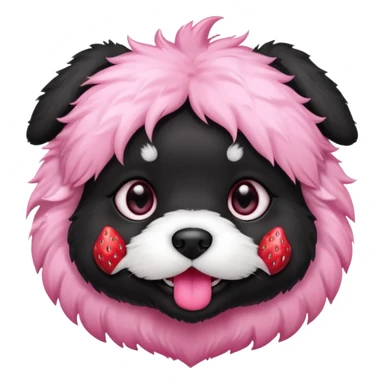 A black fluffy puppy with a strawberry sticker
