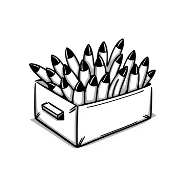 A big long military box filled with long war rockets sticker