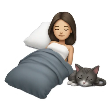 Brunette girl  sleeping with grey cat  sticker