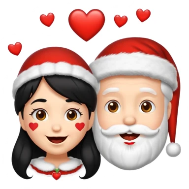 Make an emoji of a Santa Claws couple, but with hearts falling from their mouths, and both with black hair. sticker