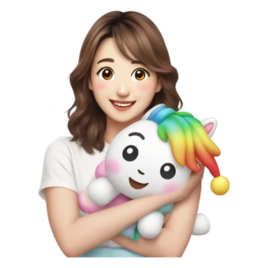 Jihyo from twice holding a stuffed unicorn sticker