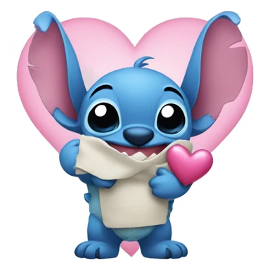 stitch with a pink heart in his hand sticker