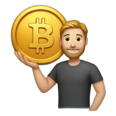 Man holding bitcoin sticker