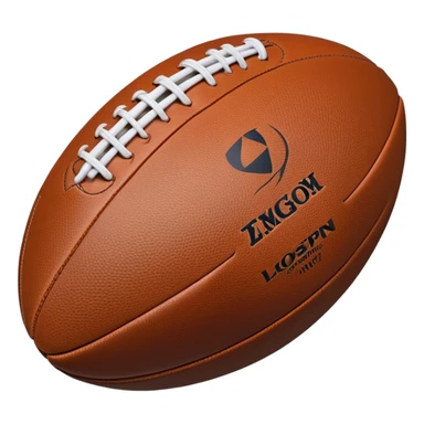 Cinematic Realistic image of a rugged rugby ball with detailed leather textures and precise stitching, rendered against a sunlit field backdrop with dynamic natural lighting that emphasizes its robust character sticker