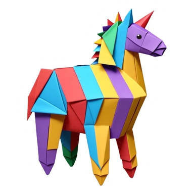 3D render of Piñata entirely of folded origami paper, sharp creases, cardboard texture, matte finish, visible paper grain, craft aesthetic,emoji style, isolated on white background --v 6.0 sticker