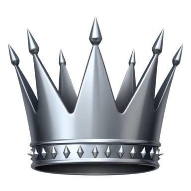 A spiked crown emoji made of silver chrome, sharp yet rounded metallic spikes, glossy reflections, aggressive luxury swag aesthetic, iOS emoji style, centered, clean white background sticker