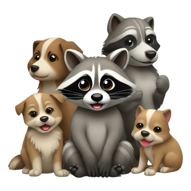 Raccoon with puppies  sticker