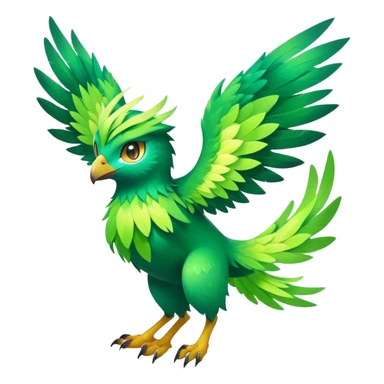 Elemental grass-flying-type magical colorful exotic animesque Pokémon-Fakémon-animal-creature sticker
