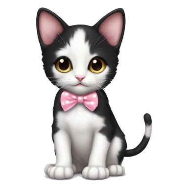 Baby Full body Tuxedo kitten with a pink polka dot ribbon Hazel eyes sticker