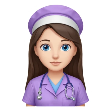pretty brunette nurse with long hair and blue eyes in lilac scrubs sticker