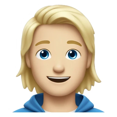Blonde teen boy with medium short straight hair, little goate beard, blue eyes, waving hi to the camera sticker