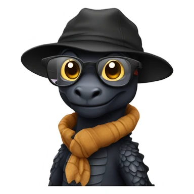 Cute black dragon in glasses and a cap sticker