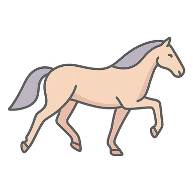 A horse in Chinese eastern style with thin clean contours and soft rounded shapes. The pose matches the reference with both front and back legs still in the air, not touching the ground. Use a pastel palette with colors #98B5BC, #B5B3C1, #C9A3C9, #E4C0CA, #F7DCD1, #F7C0AA. Include detailed shadows and highlights with soft lighting. Transparent background. The style is less cute and without decorative elements. sticker