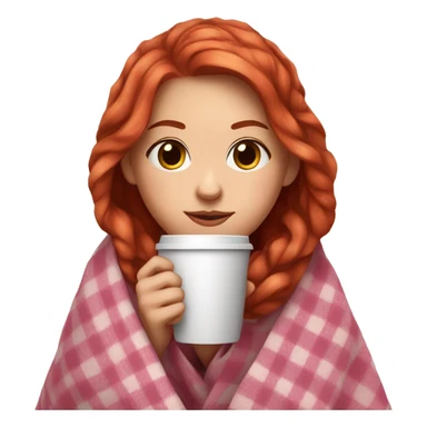 cute auburn red hair girl wrapped in pink plaid blanket drinking coffee sticker