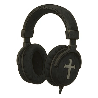 black gothic headphones with velvet texture and cross motifs sticker