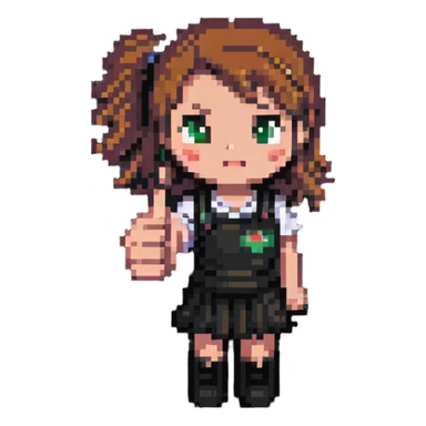 Girl with one hand giving thumbs up and the other hand giving thumbs down, showing mixed feelings sticker