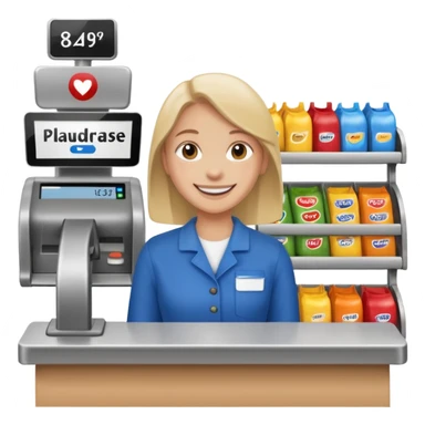 Eine Person die an der Supermarktkasse steht. Die Kasse ist gekennzeichnet als Plauderkasse. sticker