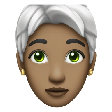 Person black hair white face framing green eyes gold septum gold nose ring  sticker