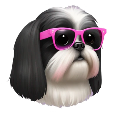 All black hair shiz tzu with pink sunglasses sticker