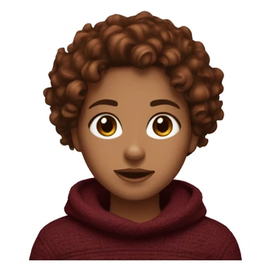 Girl with type 3B big curly copper brown hair, medium dark brown eyes, pals skin, wearing a maroon sweater  sticker