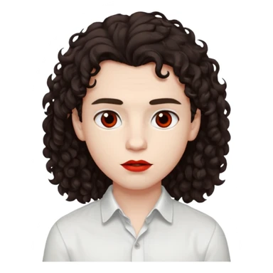 boy, really dark brown hair, curly hair, dark brown eyes, pale skin, red lips, long hair sticker