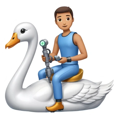 Guy with robot arm riding swan sticker