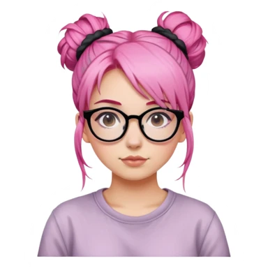 Girl with pink hair in a messy bun and black glasses sticker