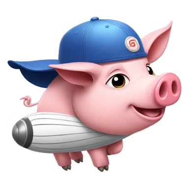 pig wearing baseball hat in rocket ship sticker