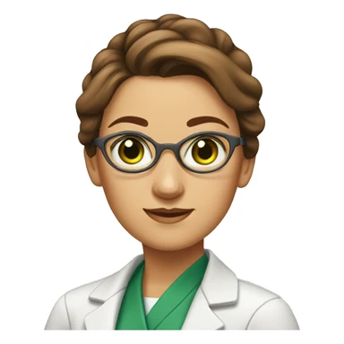 Female scientist with brown hair in a bun and green eyes sticker