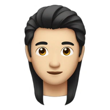 Asian man with long black hair with a cut sticker